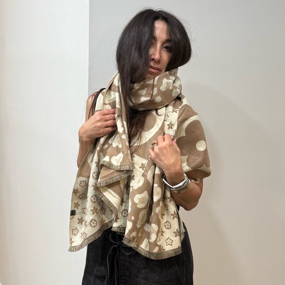 ShopEvelynne Tan and Cream Patterned Scarf